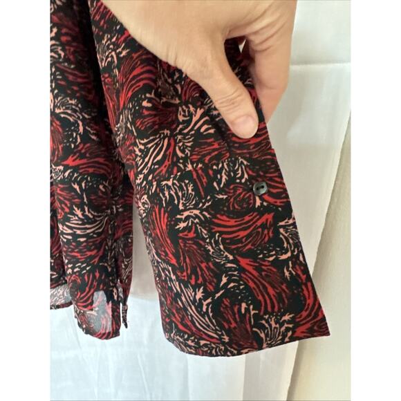 Rene Margo Women's Semi-Sheer Blouse, Size 2X Button Down Red Pattern - Picture 4 of 7